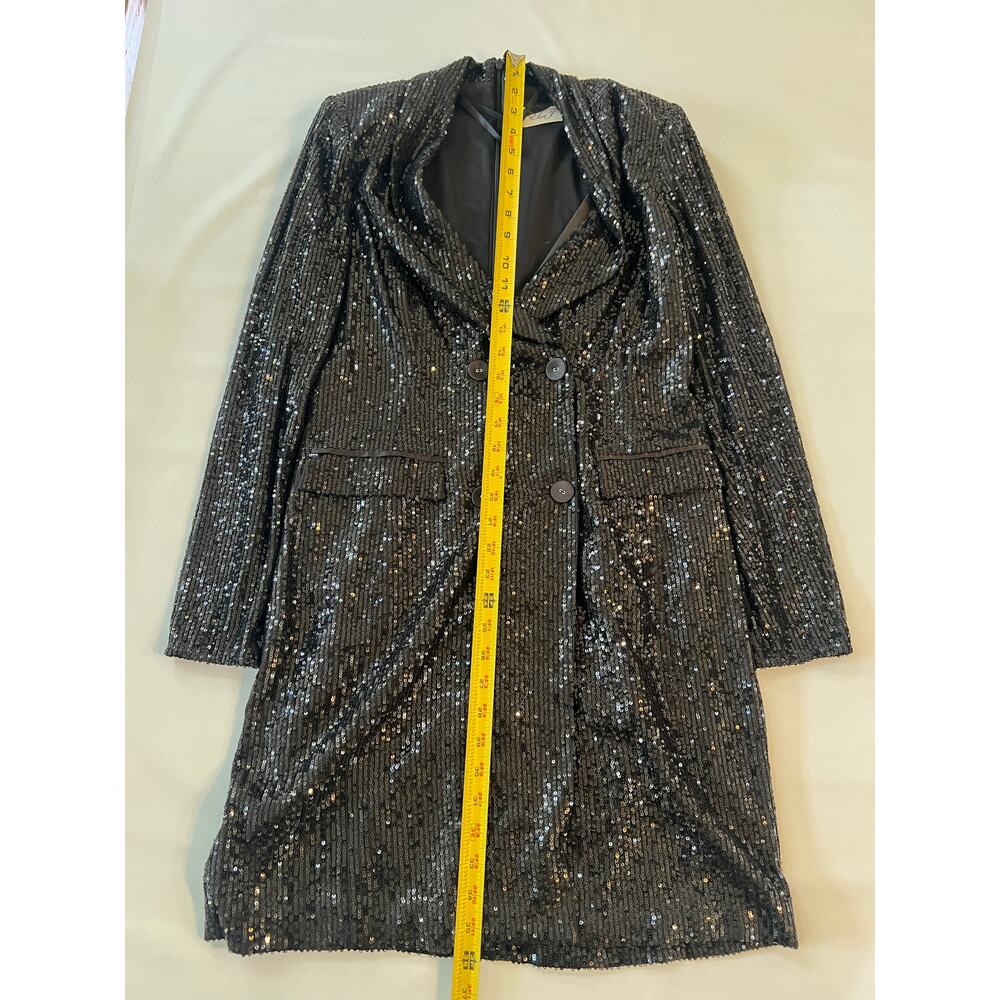 Eliza J Sequin Button Down Coat Dress Womens Size 8 Y2K Glam Party Event Black - Picture 4 of 15